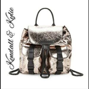 KENDALL+ KYLIE Mini Poppy Foiled Silver Metallic Backpack Bag NWT